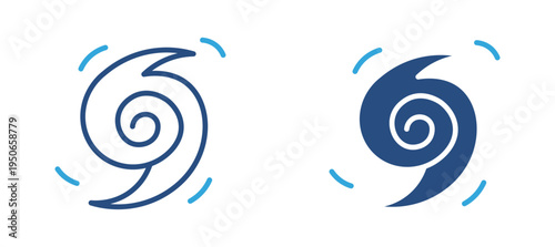Hurricane cyclone icon set. Tropical storm spiral symbol, natural disaster, weather warning and climate concept. Vector illustration.