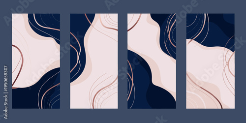 Abstract marble patterns in shades of blush navy and rose gold