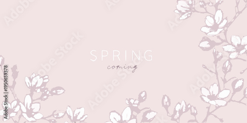 Delicate floral illustration with the word spring in pink tones