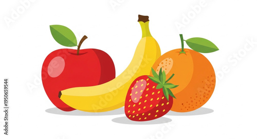 Assortment of fresh fruits including apple banana strawberry and orange.