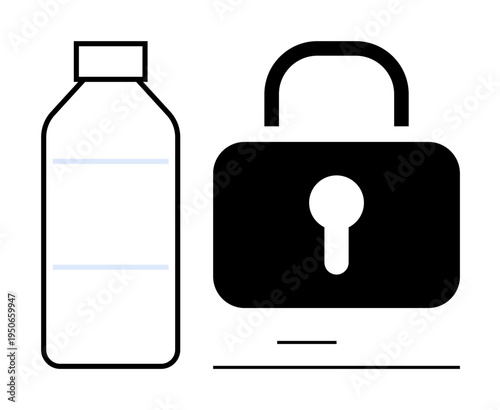 Packaging safety, product security, tamper-proof solutions, regulatory compliance, brand protection, consumer trust. Minimal illustration with bottle and lock icon. Packaging safety and product
