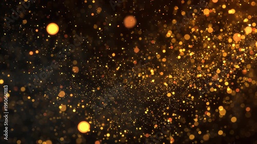 Dramatic golden particles swirling and shimmering in dynamic motion