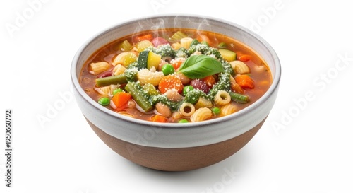 Wallpaper Mural Steaming bowl of vegetable minestrone with fresh basil and parmesan cheese Torontodigital.ca
