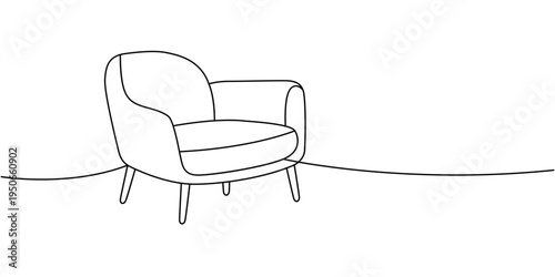 Outline rounded lounge chair. Minimal furniture sketch for modern home and interior design kits.