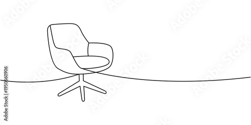Swivel armchair with rounded backrest in outline. Modern office or lounge furniture sketch.