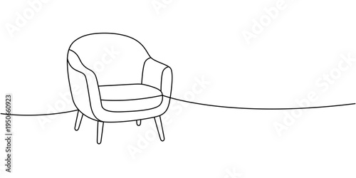 Rounded armchair in outline vector. Minimalist cozy furniture sketch for interior themes.