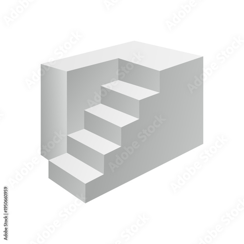 3D isometric stair vector in grayscale on white background.