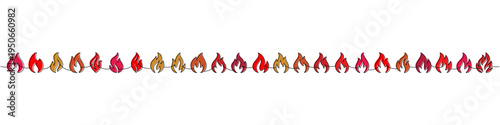 Colored fire border. Seamless burning flame divider vector for posters, decor, invitations, and graphic design.