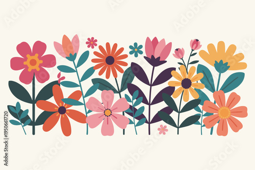 Colorful Folk Art Style Flowers Arrangement floral