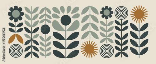 Retro Scandinavian Folk Art Floral Pattern vector illustration