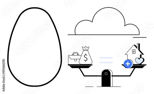 Financial planning. Visualizing money management, lifestyle balance, and investment strategies through a scale symbol. Financial planning for security, growth, retirement, and wealth distribution