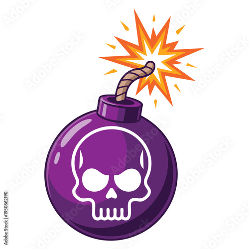 Vector illustration of a lit bomb with a skull isolated on white background, danger warning symbol ideal for explosive risk or hazard themed designs