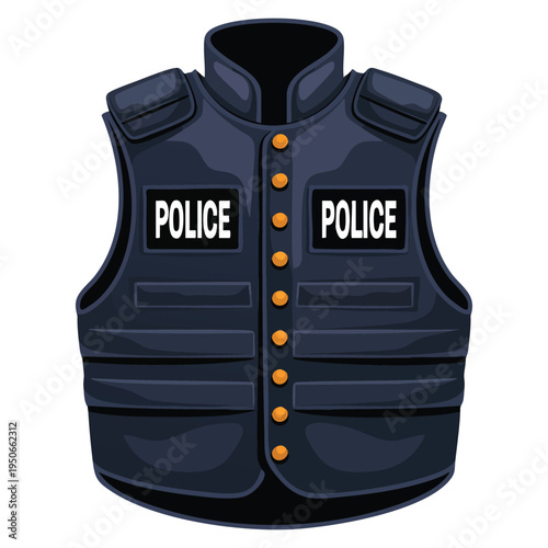 Vector illustration police bulletproof vest icon on blue background ideal for law enforcement protection safety and security concepts
