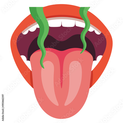 Oral health problems concept showing bad breath and white tongue caused by bacteria and poor hygiene suitable for dental care awareness illustration