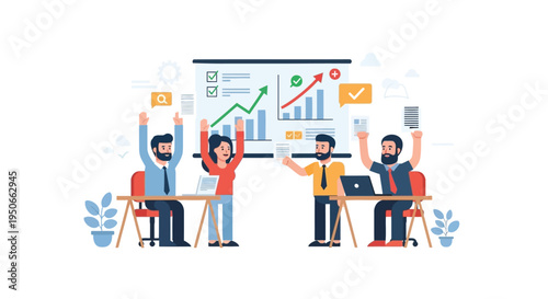 Set of 4 people celebrating business success vector