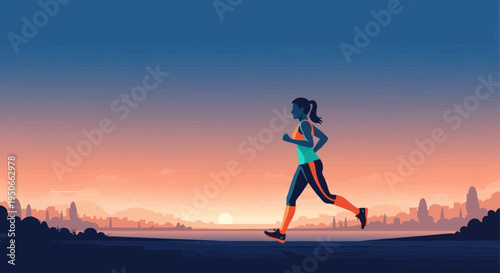Woman running at sunrise fitness lifestyle.