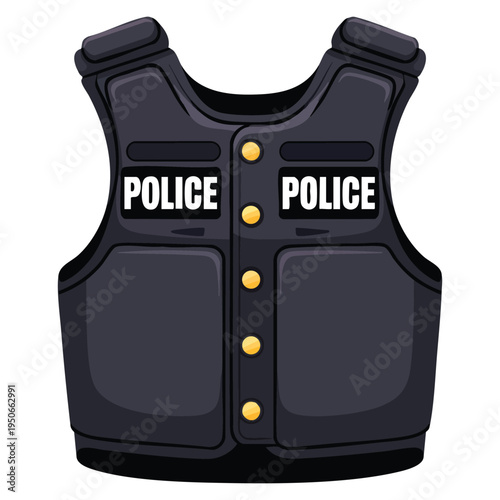 Police bulletproof vest icon in vector illustration on blue background suitable for protective gear law enforcement and security themed artwork