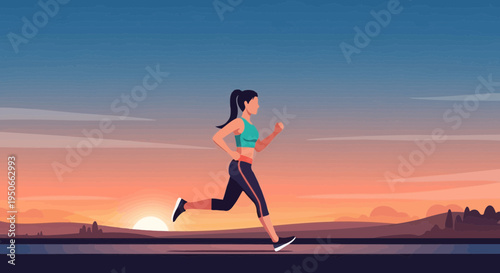 Woman running at sunset fitness lifestyle.