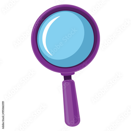 Purple magnifying glass illustration isolated on a white background, detailed search and analysis tool graphic ideal for detective or research design