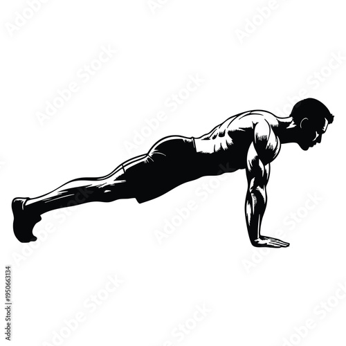 Push up exercise silhouette of man fitness workout routine home training activity strong male body themed vector illustration