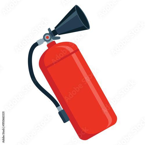 Red fire extinguisher standing upright ready to be used in case of fire emergency ideal for safety equipment prevention training and rescue awareness themes