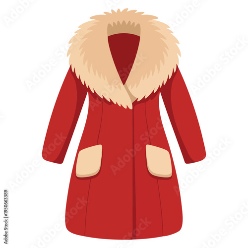 Red winter coat featuring fur collar ideal for staying warm and stylish during the colder months seasonal clothing design