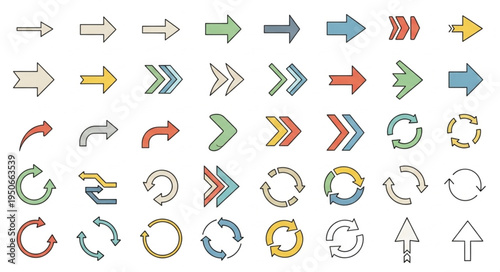 Collection of colorful arrows and directional symbols.