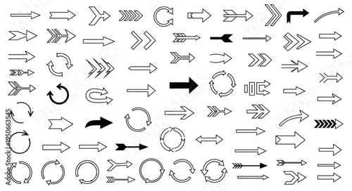 Collection of Various Arrow Symbols and Circular Arrows.