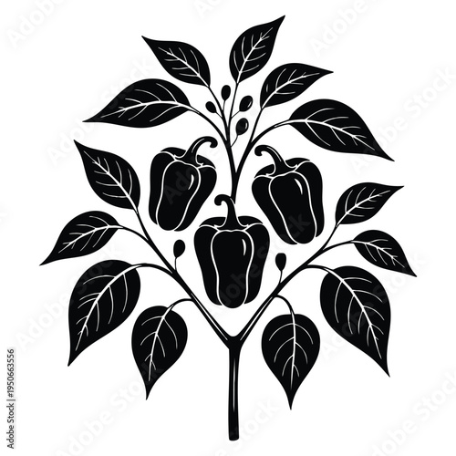 Ripe peppers plant with leaves vegetable for cooking healthy food ingredient ideal for gastronomy and gourmet dishes design