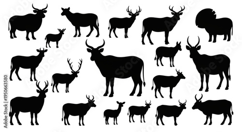 Collection of Silhouette Deer and Antelope Animals.