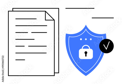 Data security concept. Data security ensures protection of sensitive information with lock and verification symbols. Data security highlights reliable documentation and confidentiality. For tech