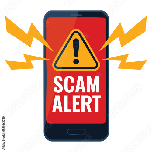 Scam alert notification on smartphone vector isolated illustration cybersecurity warning design perfect for fraud prevention concept digital security and online safety artwork