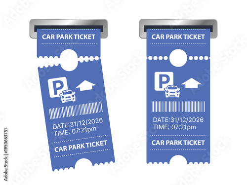 Parking Ticket from Parking Machine – Realistic Car Park Ticket Paper Tear with Barcode Vector Illustration
