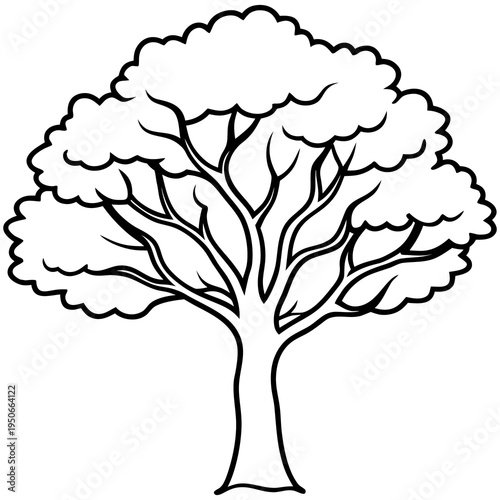 A black vector illustration of a tree silhouette with branches and roots featuring a minimalist design symbol of nature and forest life for seasonal decoration