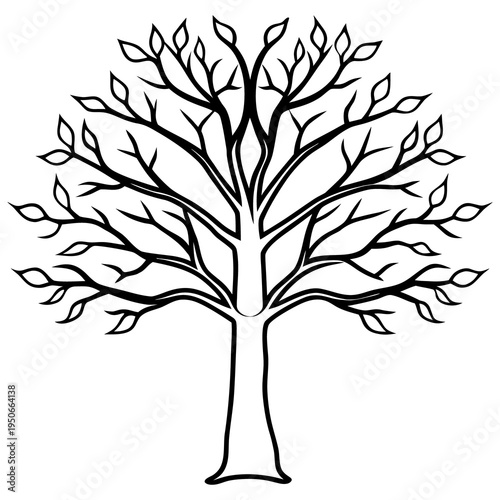 A minimalist vector tree silhouette featuring a branch with autumn leaves and a sturdy trunk for nature forest design and garden growth art