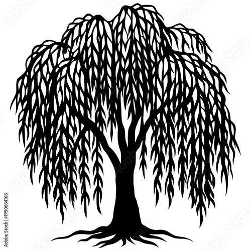 Vintage black vector sketch of a tribal tree silhouette featuring an eagle wing and lion head as a heraldic nature tattoo illustration