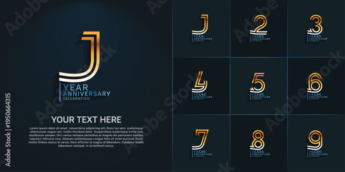 Anniversary logo set with double line number style. gold and blue color can be use for special moment