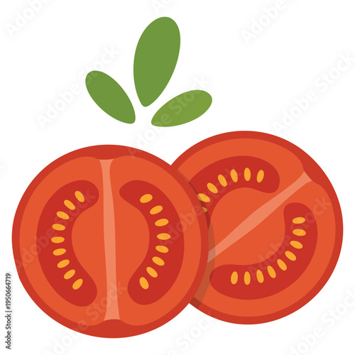 Slice of red tomato isolated on white flat tomato icon vector illustration fresh vegetable design element ideal for menu packaging or healthy food artwork