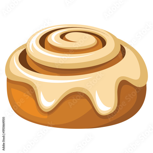 Smooth icing dripping down the sides of mouthwatering cinnamon roll suitable for bakery cafe dessert menu and sweet food illustration themes