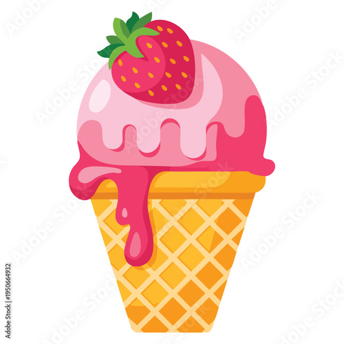 Soft strawberry ice cream sundae vector illustration delicious dessert concept suitable for restaurant menu summer design or sweet themed artwork