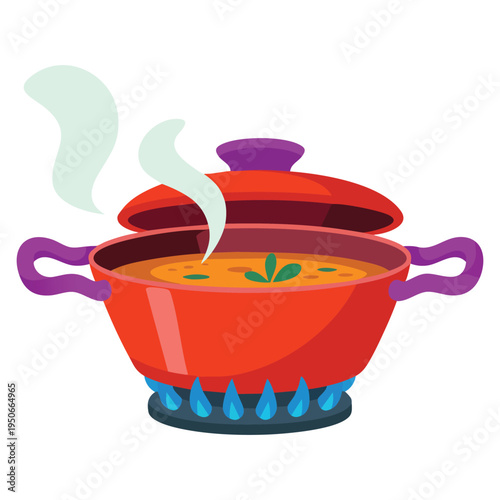Soup cooking in pot vector illustration perfect for recipe book kitchen food preparation homemade dish and culinary creative artwork