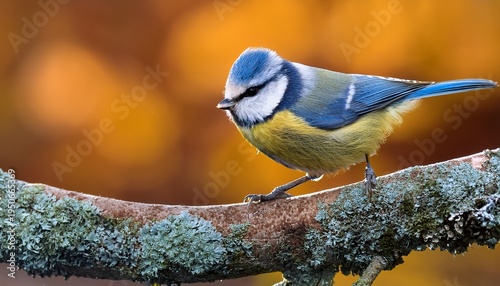 Eurasian Blue Tit Cyanistes Caeruleus Perching On A Branch