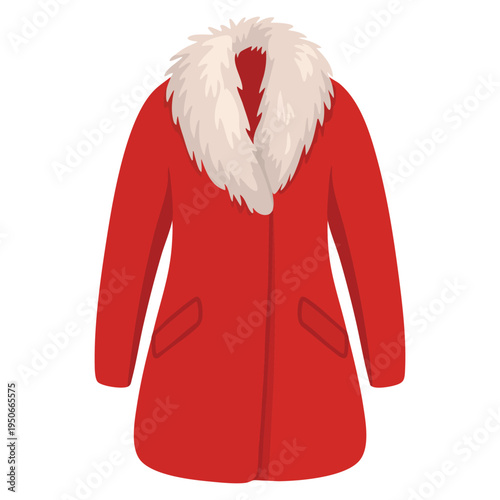 Stylish red winter coat with fur collar designed for staying warm during the colder months fashion concept illustration