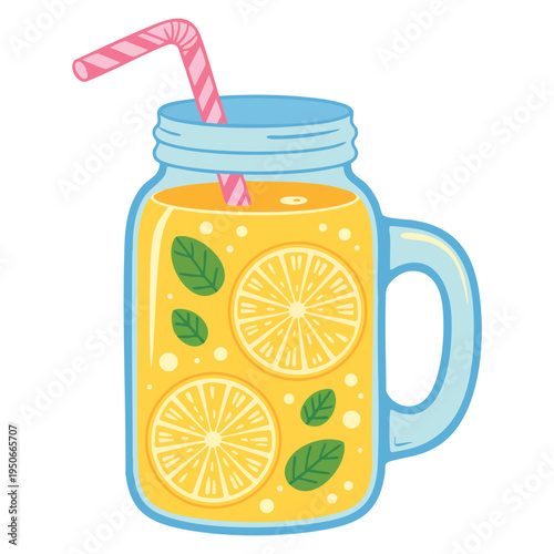 Summer theme lemonade drink in jar glass vector illustration design element for refreshing beverage citrus concept artwork