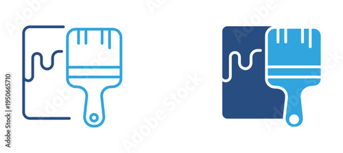 Paint brush icon set. Wall painting brush with dripping paint, home renovation, decoration and repair concept. Vector illustration.