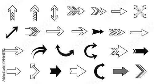 Collection of various hand drawn arrow symbols and icons.