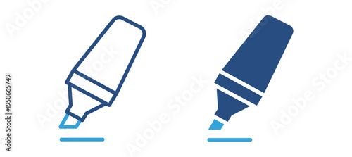 Highlighter marker icon set. Text highlighting pen, office stationery, studying and document editing concept. Vector illustration.
