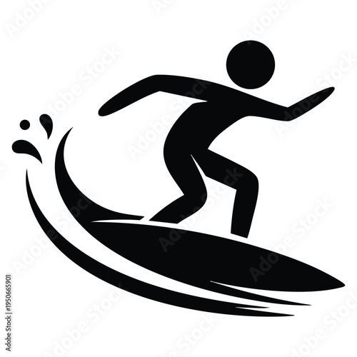 Surfing pictogram symbol showing surfer icon on surfboard riding wave water sport vector illustration perfect for coastal recreation and ocean lifestyle graphics