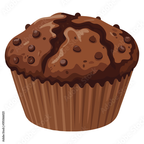 Tasty chocolate muffin isolated on white background vector illustration design element in flat style suitable for bakery menu and sweet pastry concepts