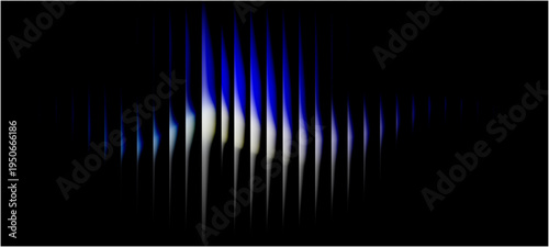 Neon ribbed fractal glass 3d background. Holographic vertical stripe pattern with vibrant purple blue, yellow gradient. Abstract background with colorful lines